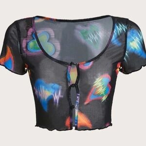 Mesh see through colorful heart design top size large